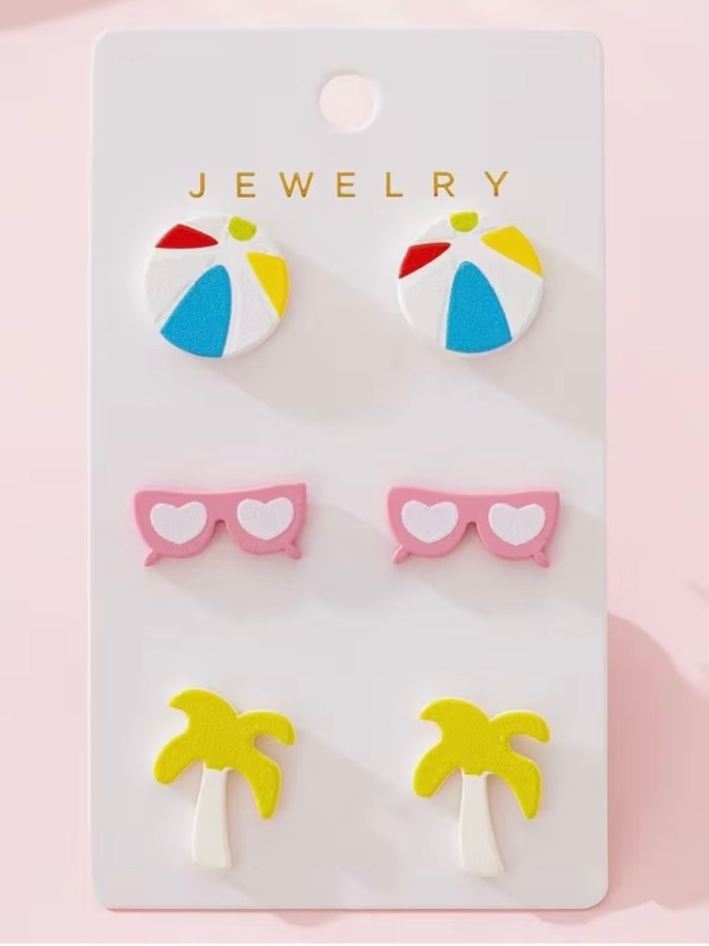 3 Summer Fun Earrings Palm Trees Pink Sunglasses Beach Balls